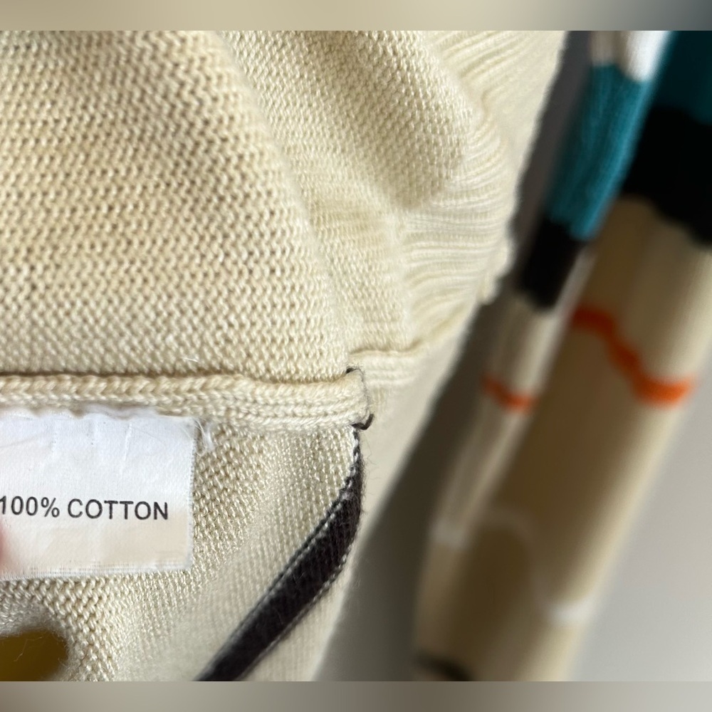 Vintage Lacoste Mens Tan Striped V-Neck Pullover Cotton Sweater Long Sleeve Sz 6 - Picture 9 of 9